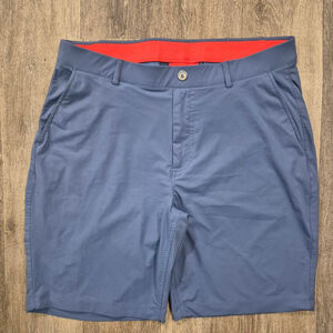 Men's REDVANLY Blue Flat Front Shorts M with Red Waistband